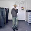 JYL Mens Jeans Vintage Lightning Pleated Slim High Street Cleanfit Denim