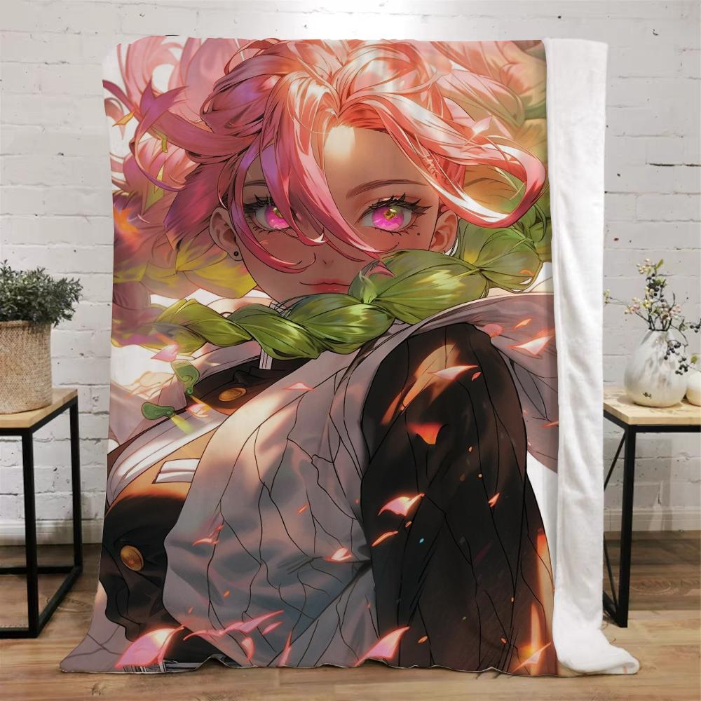 Demon Slayer-Kanroji Mitsuri Lüks Atma Battaniye Kanepe Kış İç Mekan Ev Yatak Battaniyeleri ve Atmalar Mikrofiber Yatak Takımı Diz ve