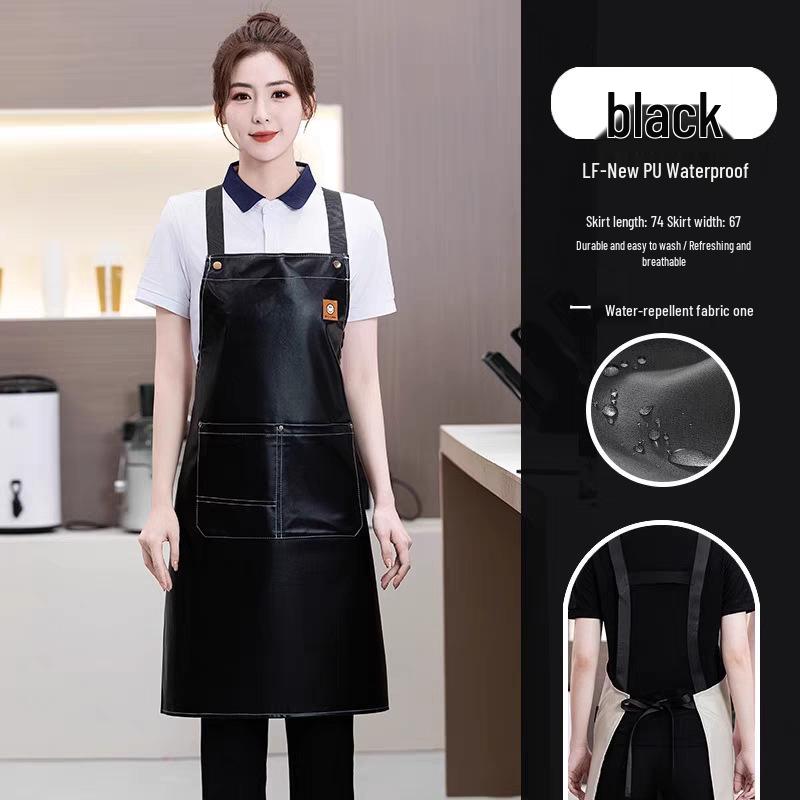 Fashionable PU Waterproof Kitchen Apron, Oil-Proof Waist Design for Men & Women, Ideal for Catering & Milk Tea Shops