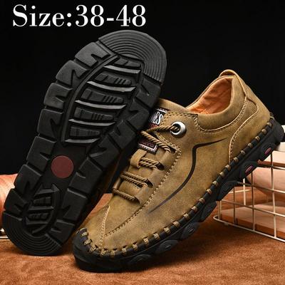 Size 38-48 Men's Leather Handmade Rubber Soft Sole Casual Leather Shoes