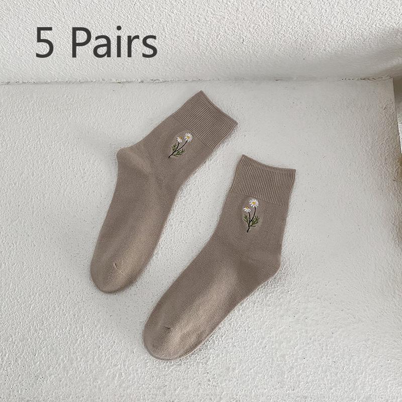 

5 пар женских осенне-зимних новых вышитых чулок-труб 5 Pairs бежевый