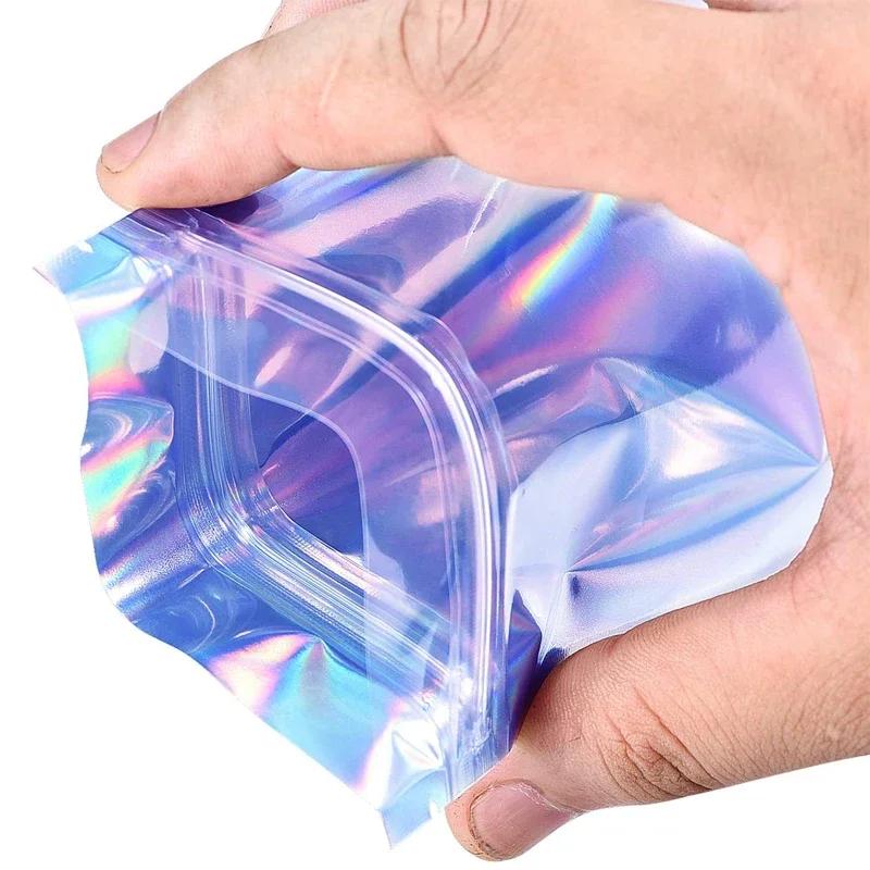 60-10PCS Laser Sealing Bags Plastic Holographic Candy Food Packaging Pouches Resealable Jewelry Necklace Storage Organizer Bag