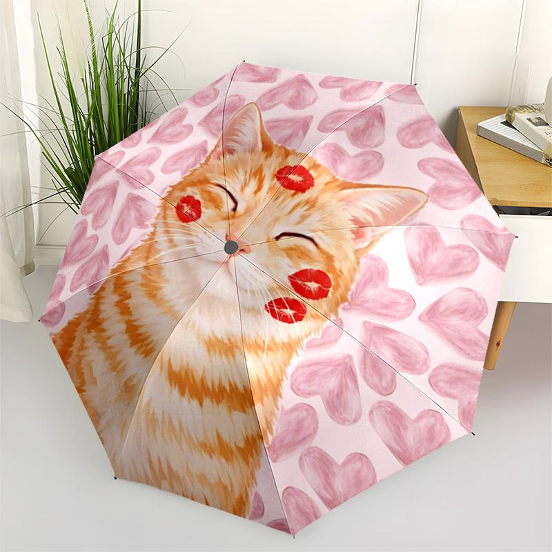 

1pc Cat Love Automatic Opening/Closing Folding Umbrella with 8 Ribs,Windproof Portable Sunshade Umbrella Holiday gift yy260401095