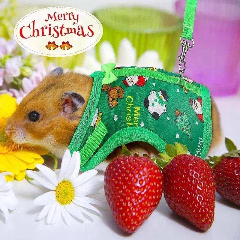 Kleintier Festival Kaninchen Weste Geschirr Leine Set Ausbruchsicher Rot/Grün für Hamster Mäuse Meerschweinchen mit Weihnachtskostüm