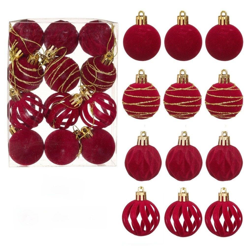 12 szt./zestaw 4 cm bombki choinkowe aksamitne błyszczące kule choinkowe flokowane plastikowe ozdoby na choinkę wieńce dekoracja