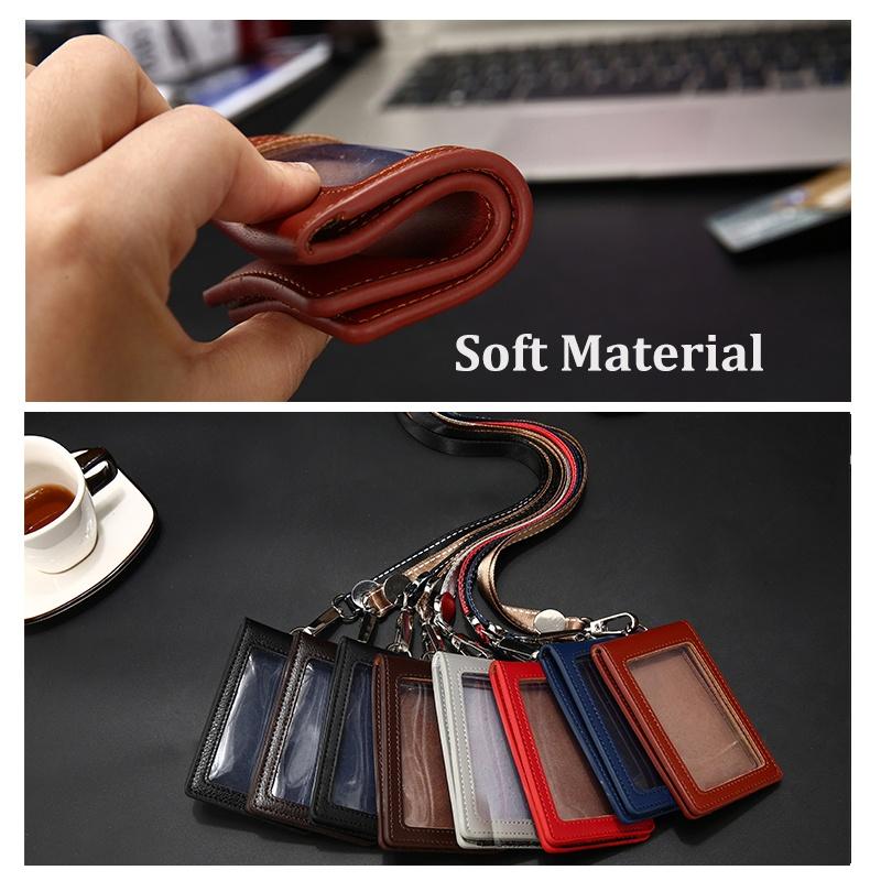 Genuine Leather ID Holder Keychain Wallet Neck Lanyards with Swivel Hook for Card Business Card Badge Card Bus Card Access Card ID Card