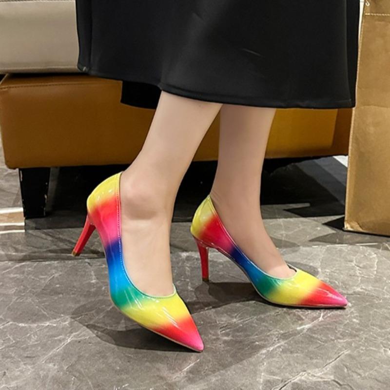 Plus Size High Heels Women's Autumn New Pointed Toe Shallow Mouth Cover Foot Multi-Color Non-Slip Stiletto Single Shoes