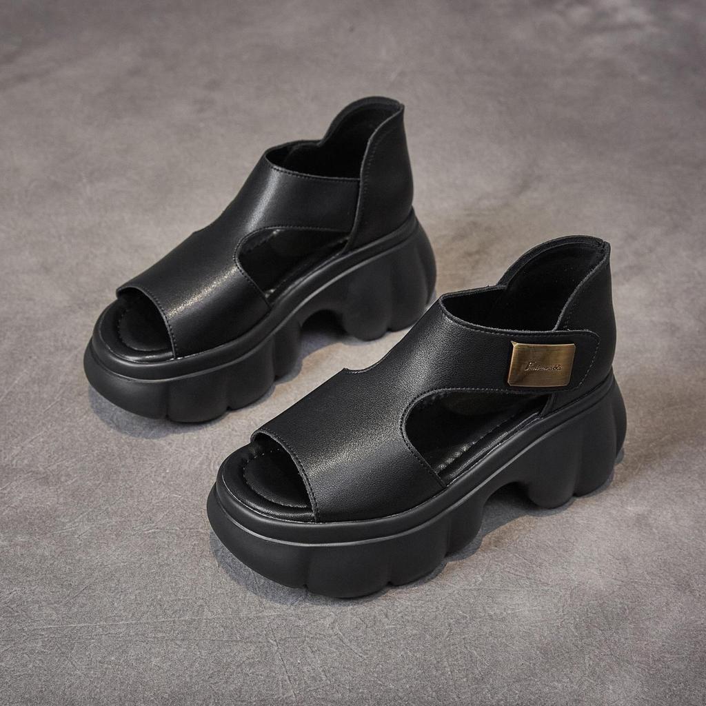 2026 Summer Genuine Leather Shoes Women Platform Sandals Thick Sole Fashion Brand Ladies High Heels Sandals