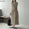 Women Casual Round Neck Summer Sleeveless Long Dress