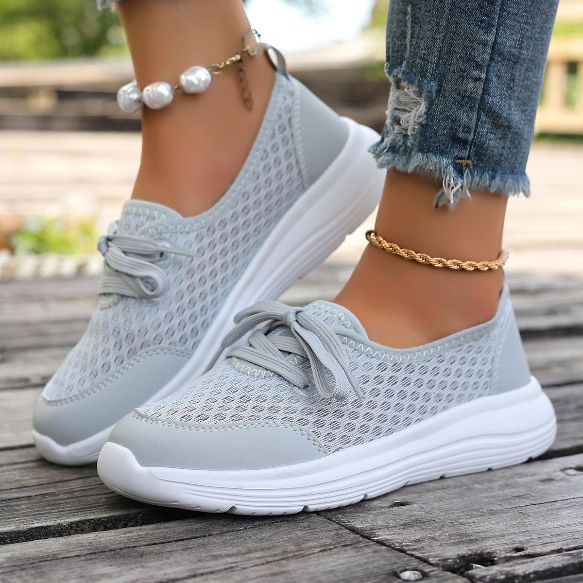 

Fashion Plus Size Shoes for Women 36-43 Autumn Fashion Lace Up Mesh Breathable Comfortable Platform Non-slip Sneakers Women Shoes 43 серый
