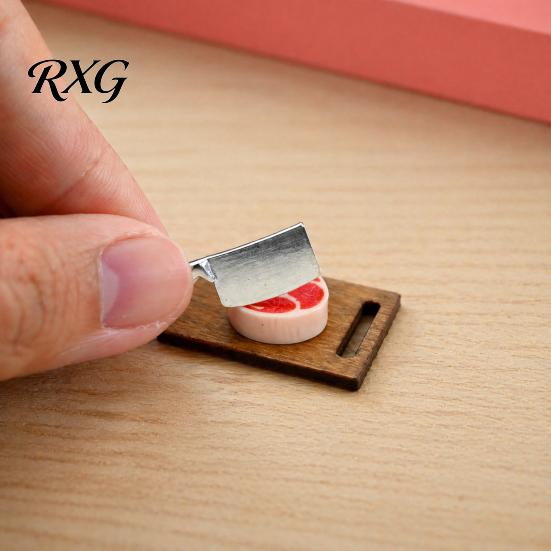 Mini Steak And Knife Set 3Pcs/Set Cutting Board, Tiny Board Cleaver Steak, Doll Miniature Kitchen Counter Accessories Mansion Accessories, Realistic