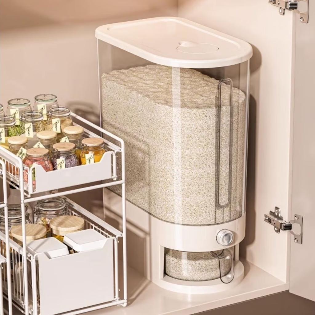 Automatic Rice Dispenser Large Capacity Grain Storage Container Airtight Sealed Food Organizer with Measuring Cup for Kitchen Pantry