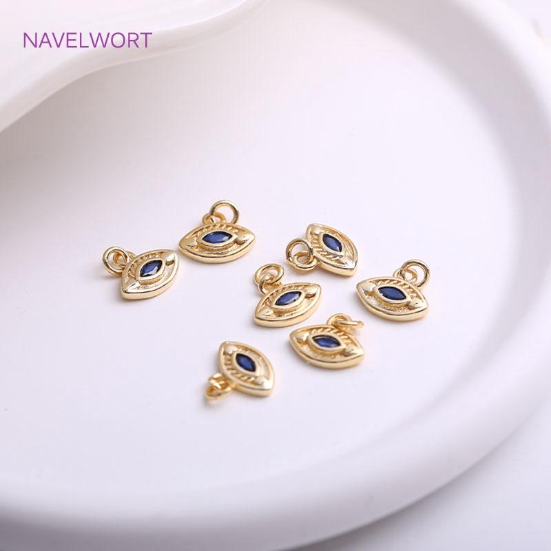 10mm*8.5mm 14K Gold Plating Brass Metal Evil Eye Pendants Black/Blue Color Evil Eye Charms DIY Jewelry Making Accessories