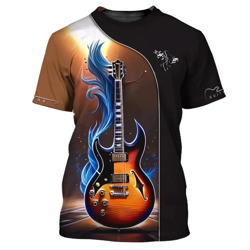 Guitar Bass 3D Printed T-Shirt Men Women Music Instruments Pattern Short Sleeve Cool Oversized Crew Neck Fashionable Comfortable Soft T-shirt