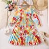 Autumn 2025 Cross-border V-neck Print Dress for Plus-size Girls - Elegant, Waist-cinching, Long Sleeve Design