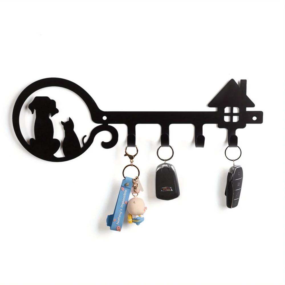 1pc Metal Wall Mounted Storage Rack Dog Cat House Design Key Holder, Wall Hanging Storage Key Holder Towel Rack,Coat Rack