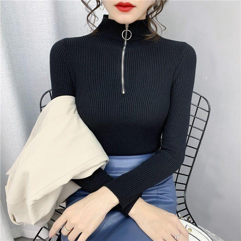 Plus Size Women's Half High Neck Zipper Bodycon Sweater - Autumn/Winter 2022 Collection