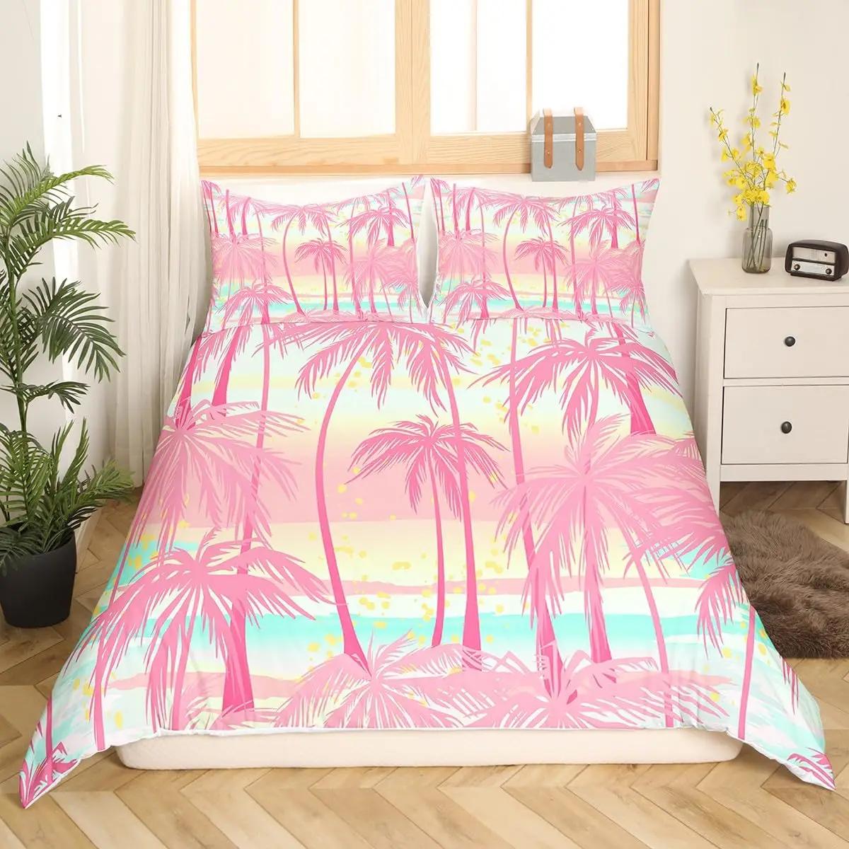 

Пододеяльник с пальмами King Queen Full Twin Тропические листья Покрывало-одеяло Набор постельного белья в акварельном стиле Полиэстеровый пододеяльник EU Single(135x200cm)
