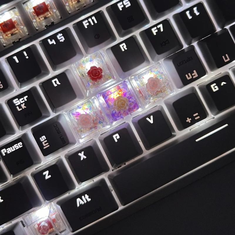Handmade OEM Floral Resin Keycap Translucently Epoxy Camellia for Mechanical Keyboards Aesthetic Keycap Replacement