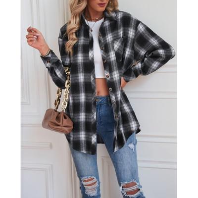 Chemise à carreaux à manches longues pour femme Automne et hiver Nouveau Décontracté Ample Style Boyfriend Sous-chemise Simple boutonnage Revers Cardigan