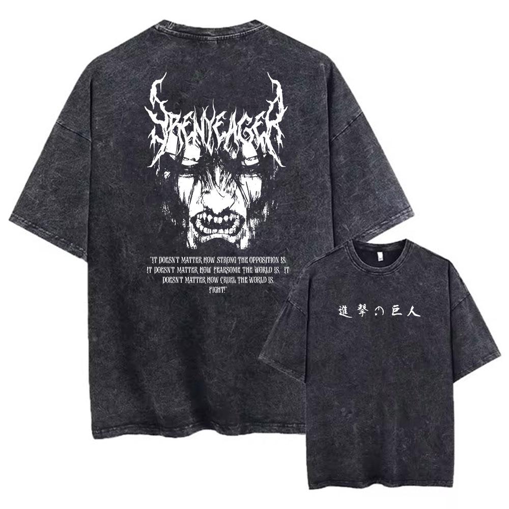 

Винтажные выстиранные футболки Хип-хоп Ретро Панк Аниме Атака Титанов Принт Хлопковые футболки Харадзюку Женские Мужские Летний топ L