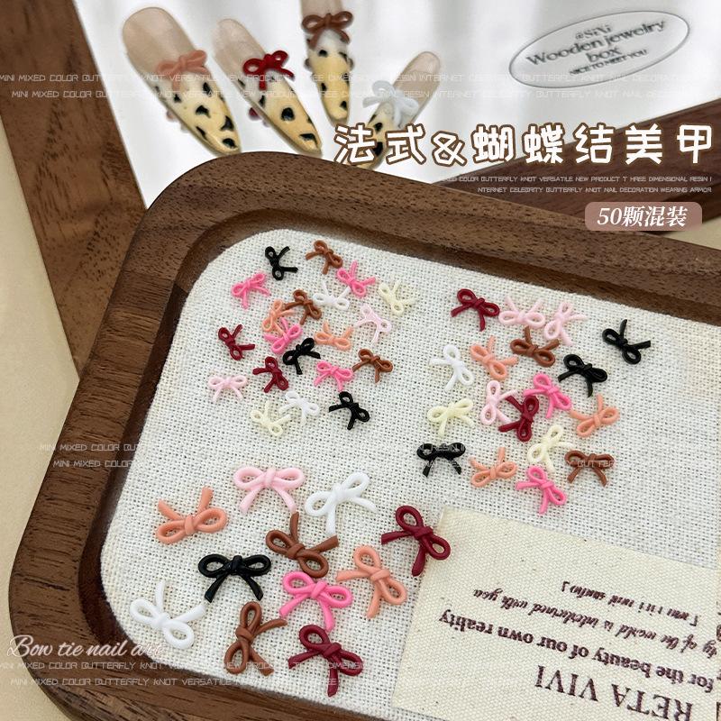 Mixed Cute Mini Colorful Resin Line Bowknot Bow Tie Ribbon Nail Art Decorations DIY Manicure Rhinestones Accessories