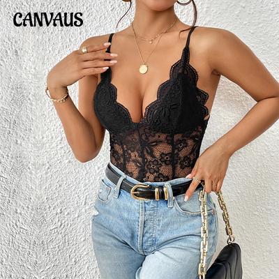 Summer Women's Jumpsuit Sleeveless Lace Sexy Tight Black Sling Bodysuit