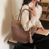 Woven Straw Tote Bag with Beaded Tassel and Open Top Design for Summer Beach or Casual Daily Use