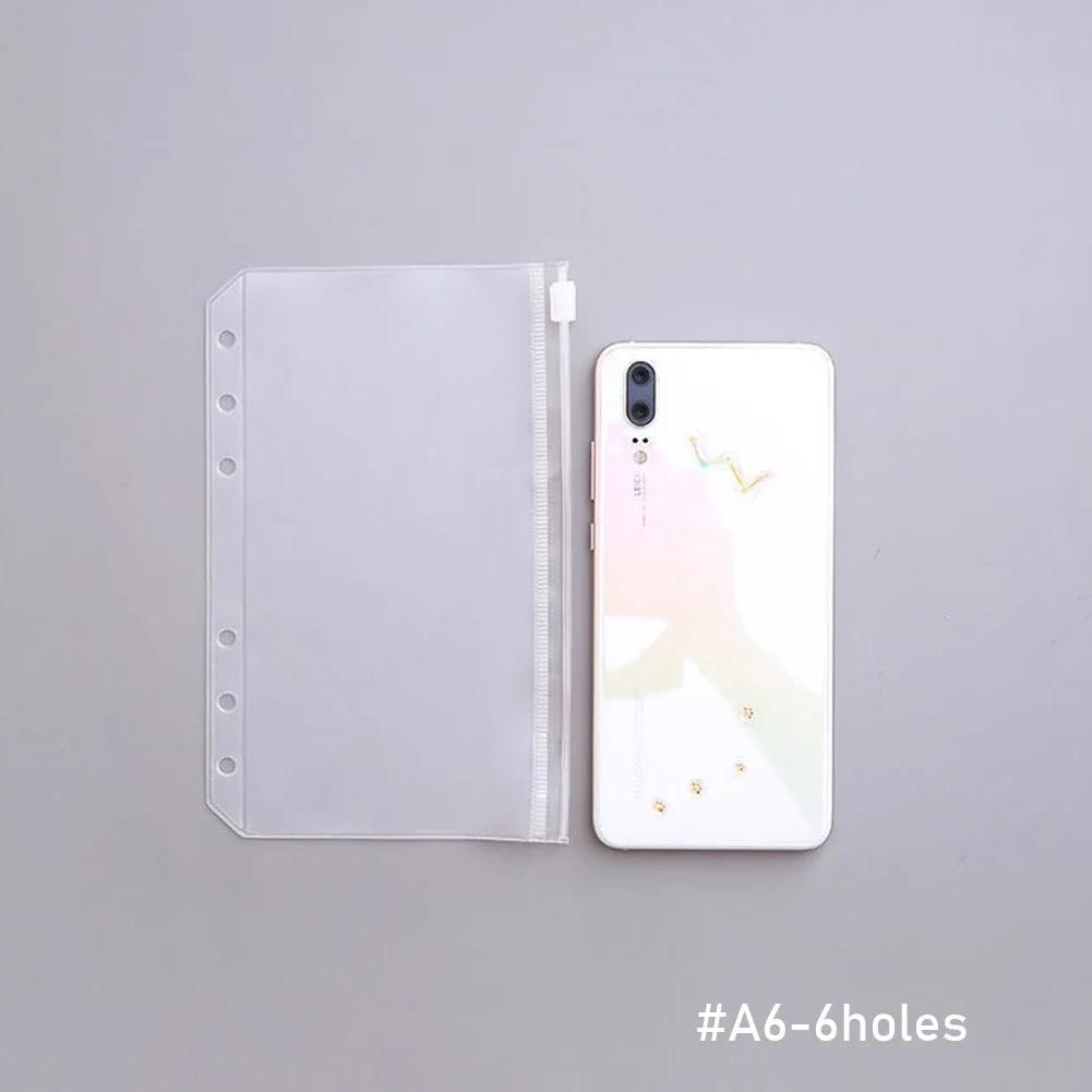Convenient Clear PVC A5 A6 A7 Binder Pockets Clear Zipper Folders For 6-Ring Notebook Binder Files Reports Binder