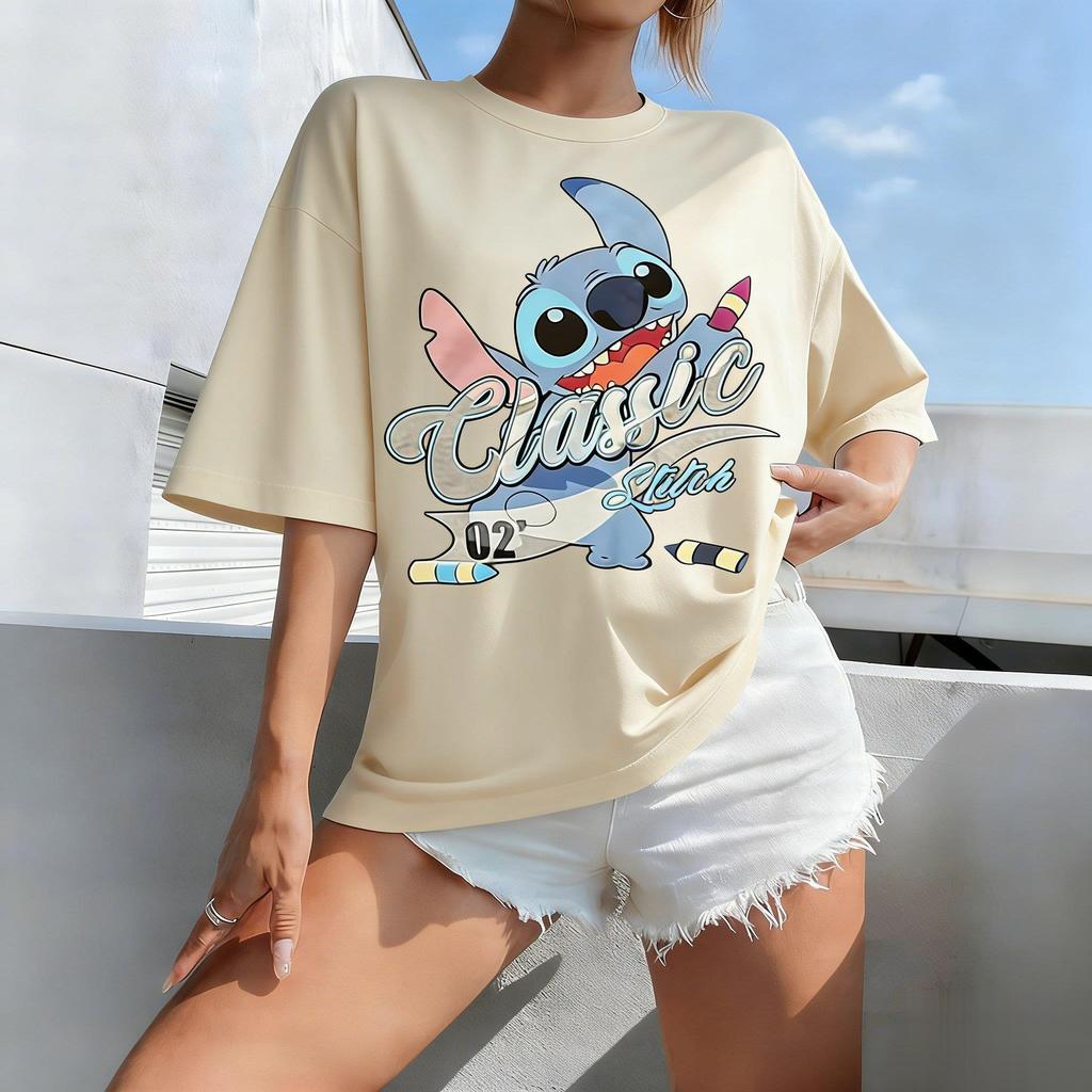 Stitch Disney Cartoon Print Women Man T Shirt Loose Short Sleeve Cotton Top Graphic Tee 2026 Summer Casual Streetwear Fashion