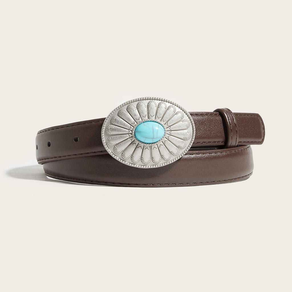 Alloy Round Simple Artificial Gemstone Snap Button Belt For Women Casual Wear