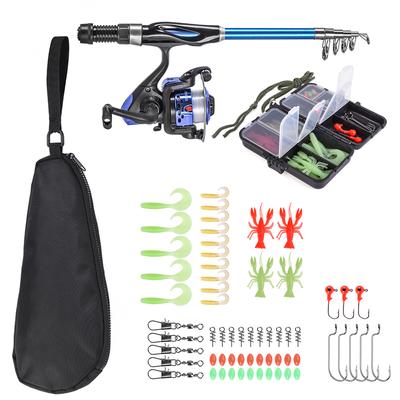 Blusea Angelruten- und Rollen-Kombi-Komplettset, 1,3 m Teleskop-Angelruten-Spinnrollen-Set mit Haken