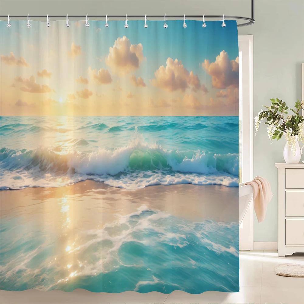 Watercolor Clouds Sky Scenery Shower Curtains Waterproof Fabric Bath Curtains For Bathroom Bathtub Bathing Cover With Hooks