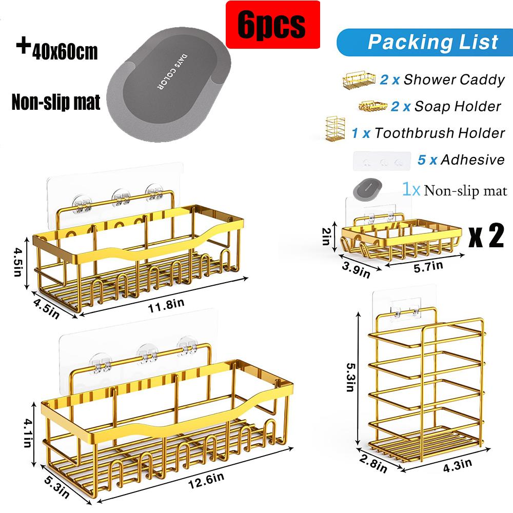 Punch-free Bathroom Rack, Wall-mounted Shampoo Storage Rack, Rust-proof Stainless Steel Bathroom Organization Accessories