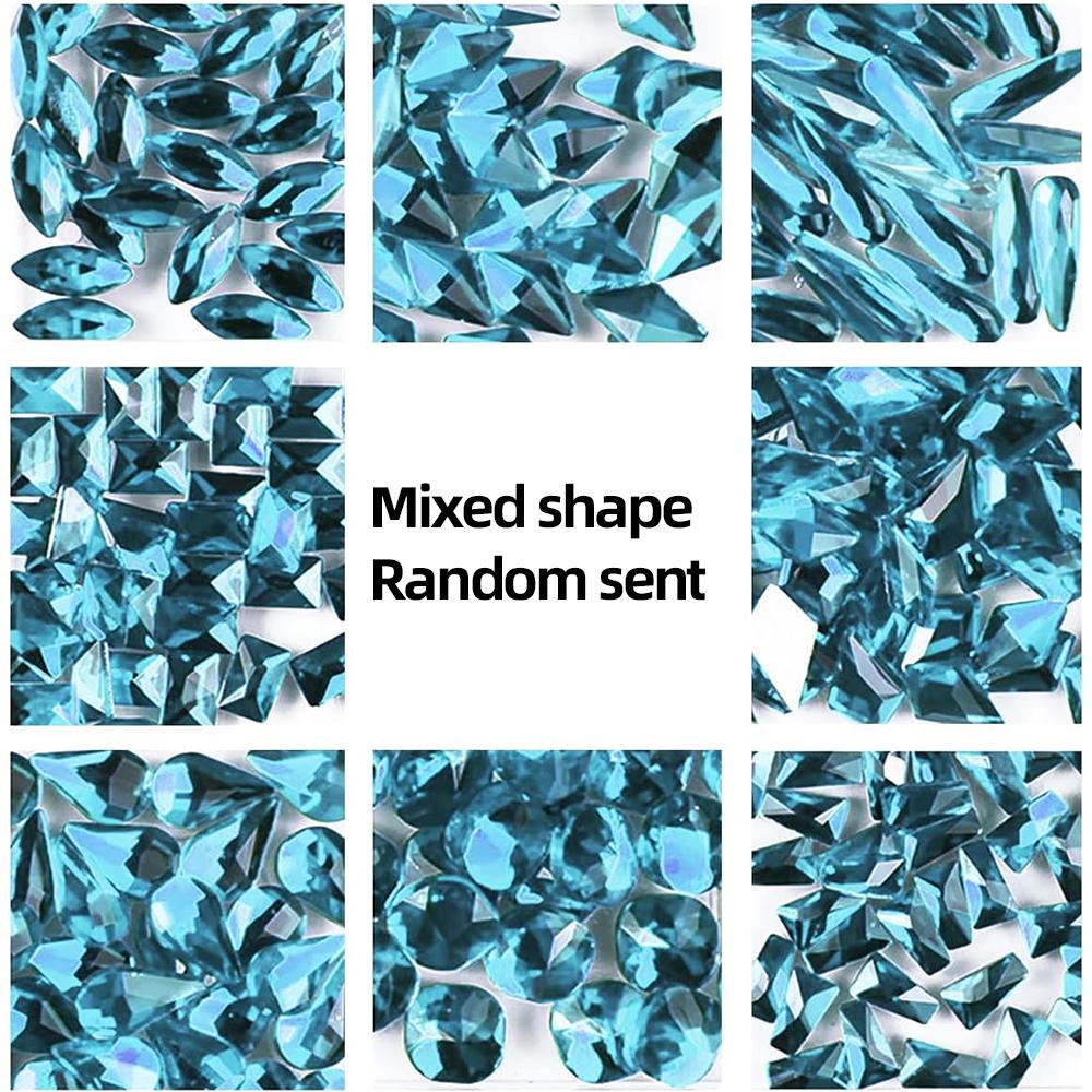 1000pcs/Set Lake Blue Multi Size Luxury Rhinestone Nail Jewelry 3D Flat-back Mixed-Shape Shinying Crystal Dimond Manicure Stone