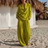 Women's Lapel Button Down Long Sleeve Top and Wide Leg Pants Set Solid Color Casual Two Piece Outfit