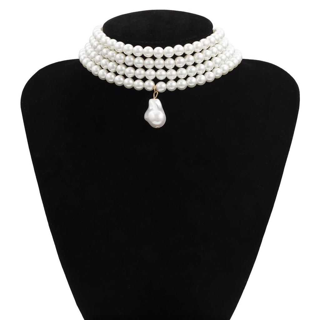 Geometric Beaded Multi-layer Pearl Pendant Necklace for Women