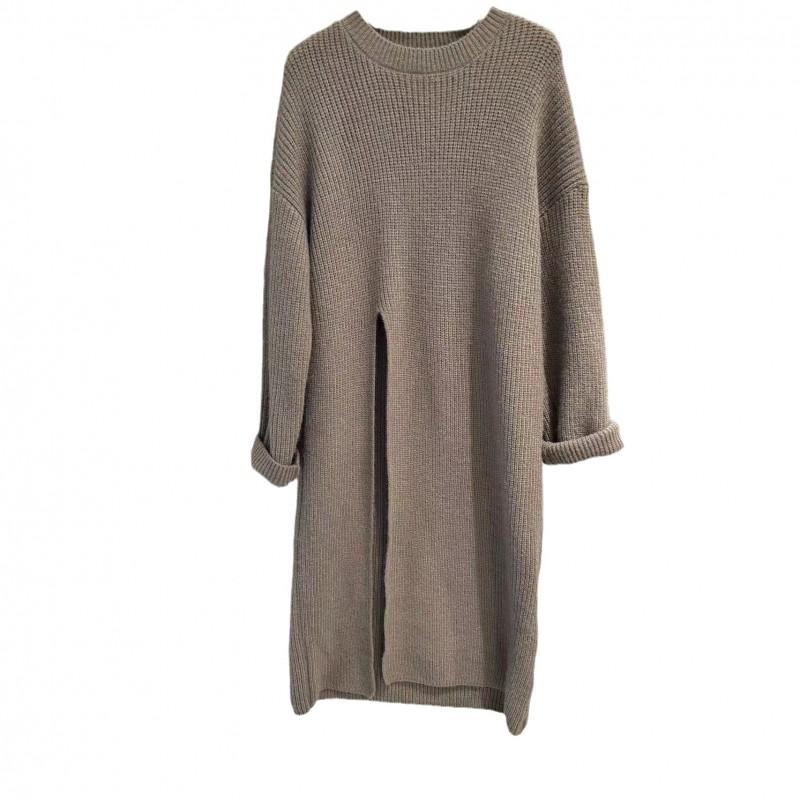 Womens Oversized Knit Midi Dress With Side Slit Loose Fit Long Sleeve Sweater Winter