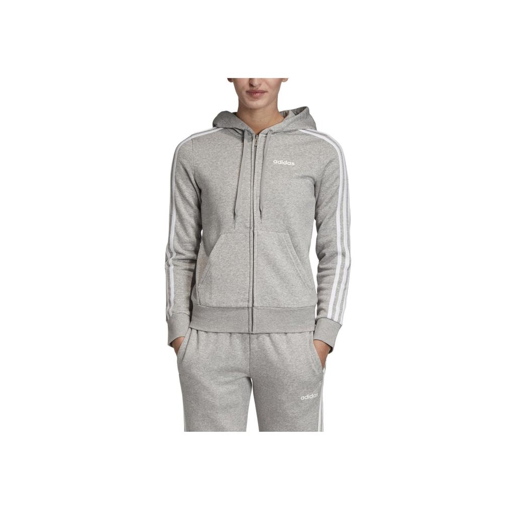 Adidas Striped Sleeve Slim Fit Hoodie With Zipper Women Hoodies Grey EI0683