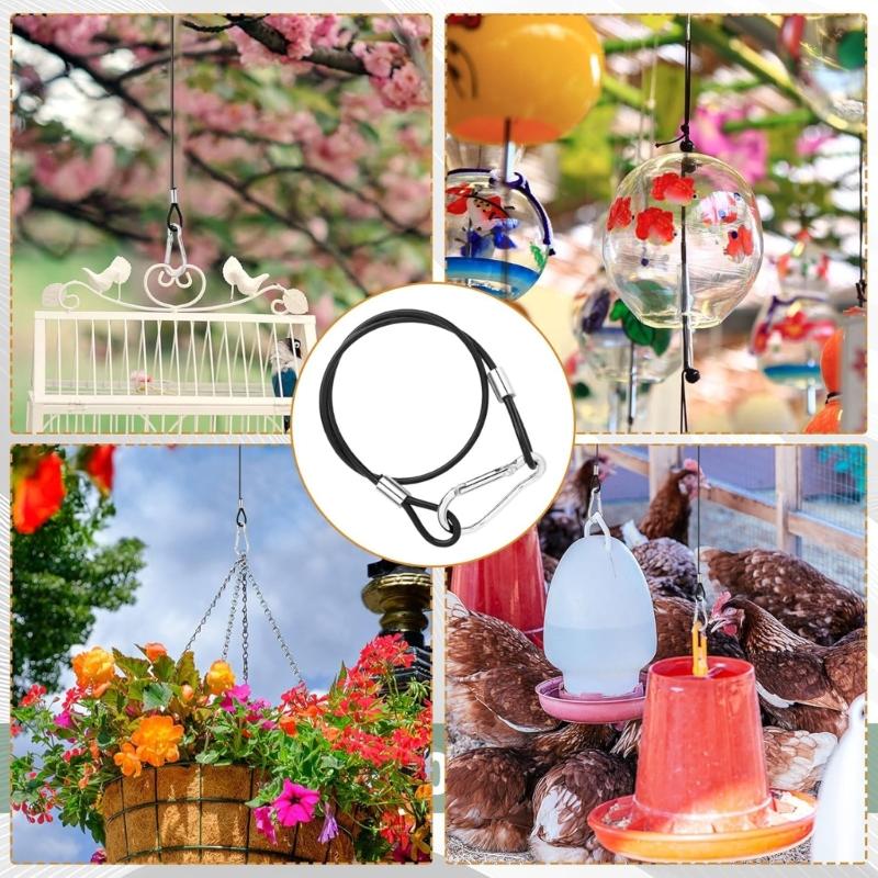 4pcs Resilient Coated Wire Lines Secure Hanging Chain Cable Rope for Bird Baths and Wind Sounds