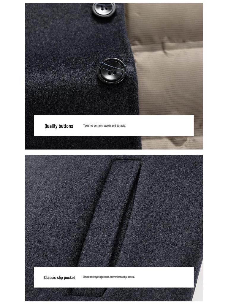 Men's Woolen Coat with Removable Liner - Casual & Business Winter Jacket for Middle-Aged