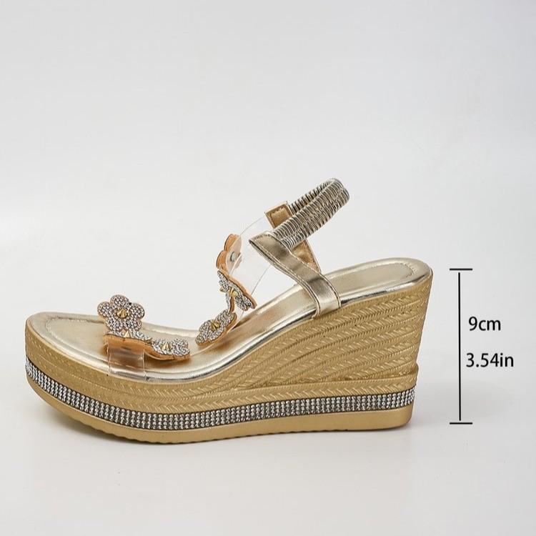 Large size wedge sandals 22 summer new European and American one-word buckle with platform sandals 43 золотой 3850₽