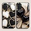 Stylish Black White Heart with Pearls Tempered Glass Phone Case for Motorola Moto G85 G84 G75 Edge 50 Fusion 40 Neo 30 Pro Cover
