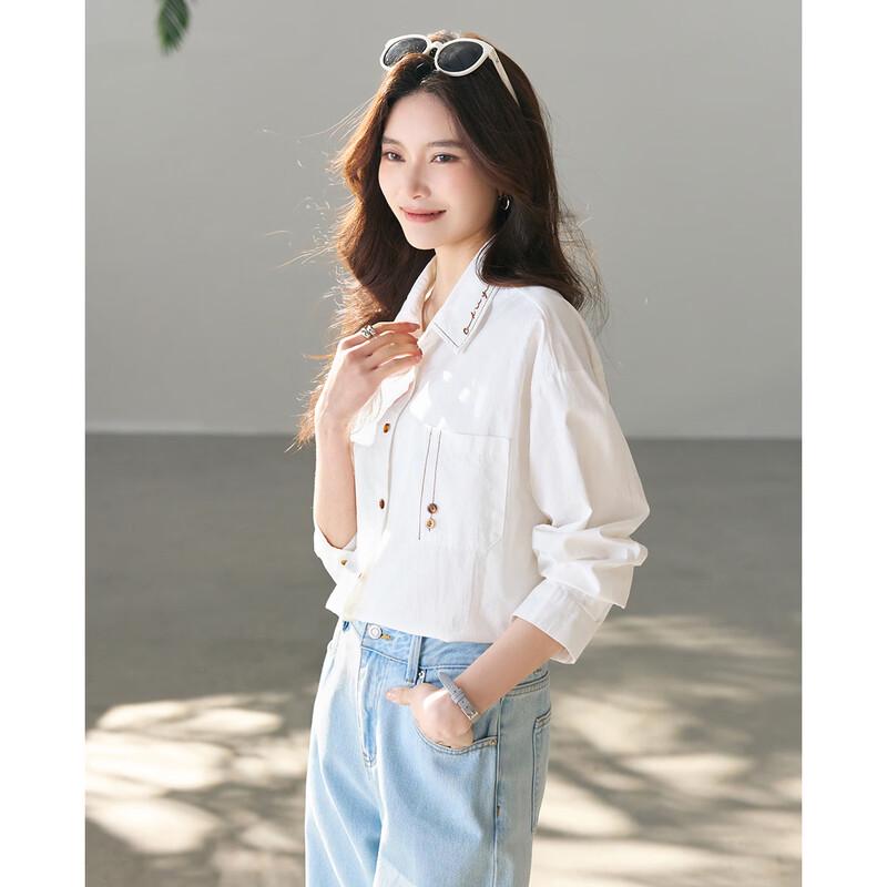 TERRE BLEUE Women s Embroidered Long Sleeve Casual Shirt L