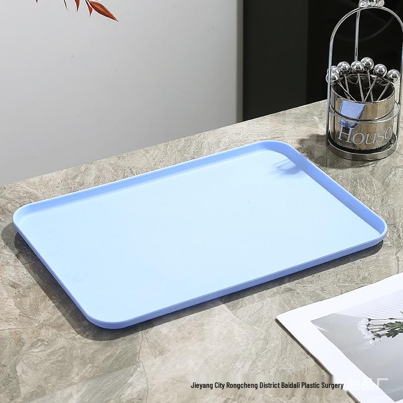 Wheat Straw Rectangular Coffee Table Tray for Teacups and Desserts