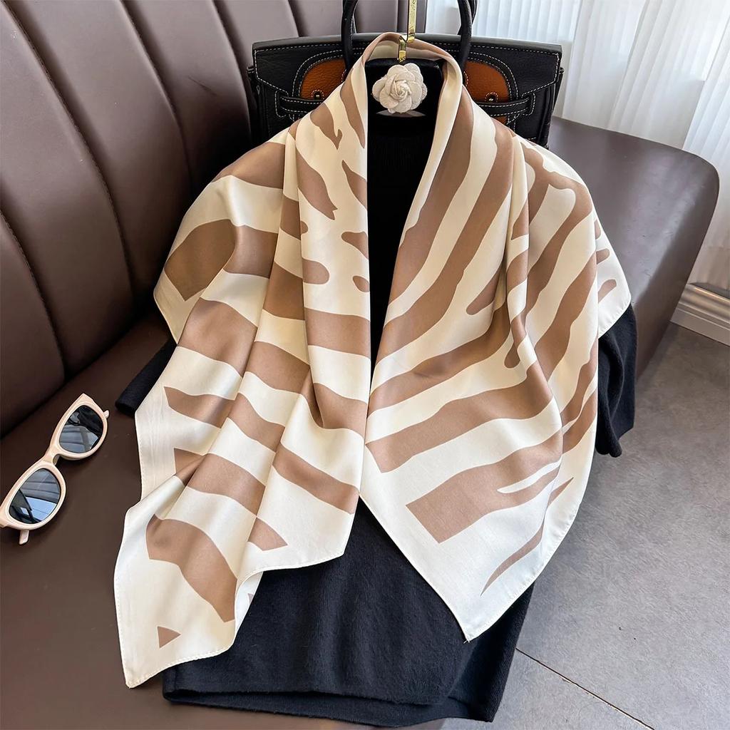 90*90Cm Square Scarf Twill Silk Feeling Women Head Shawls and Wraps Luxury Hair Tree Print Neck Scarves Hijab Bandana Pashmina