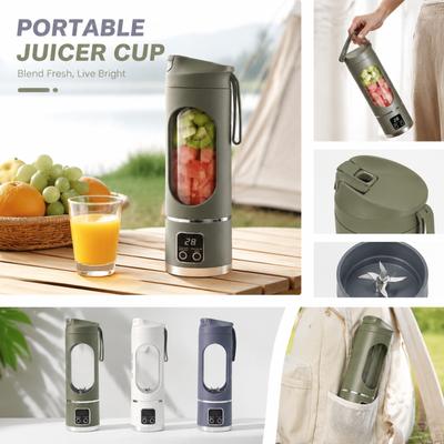 Portable Electric Juicer Cup USB Rechargeable Personal Blender with Digital Display and Safety Lock for Outdoor Travel and Home Use