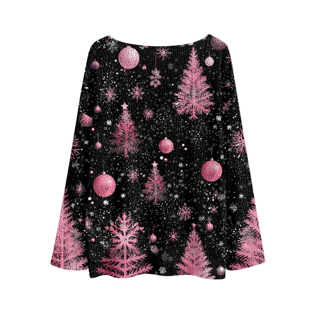 Ladies' Fashionable Casual Long Sleeved Christmas Printed Round Neck Knitted Yarn