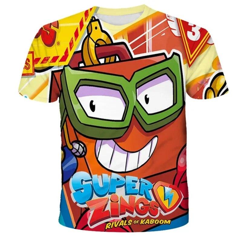 Super Zings T-shirt Summer Children's Boys and Girls Printed Cartoon T-shirt Old Children's Fashion Casual Top Clothing