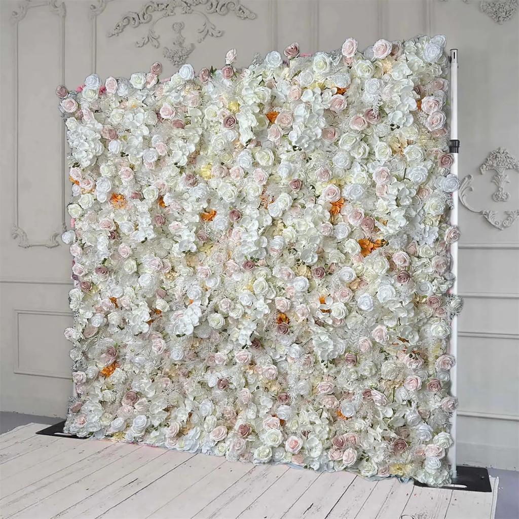 Uflower 5D White Pink Flower Wall Outdoor Wedding Backdrop Fabric Decorative Flowers Event Invitation Props Series